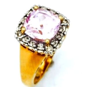 14K  Cushion Pink Quartz  Diamond Studded Engagement Ring